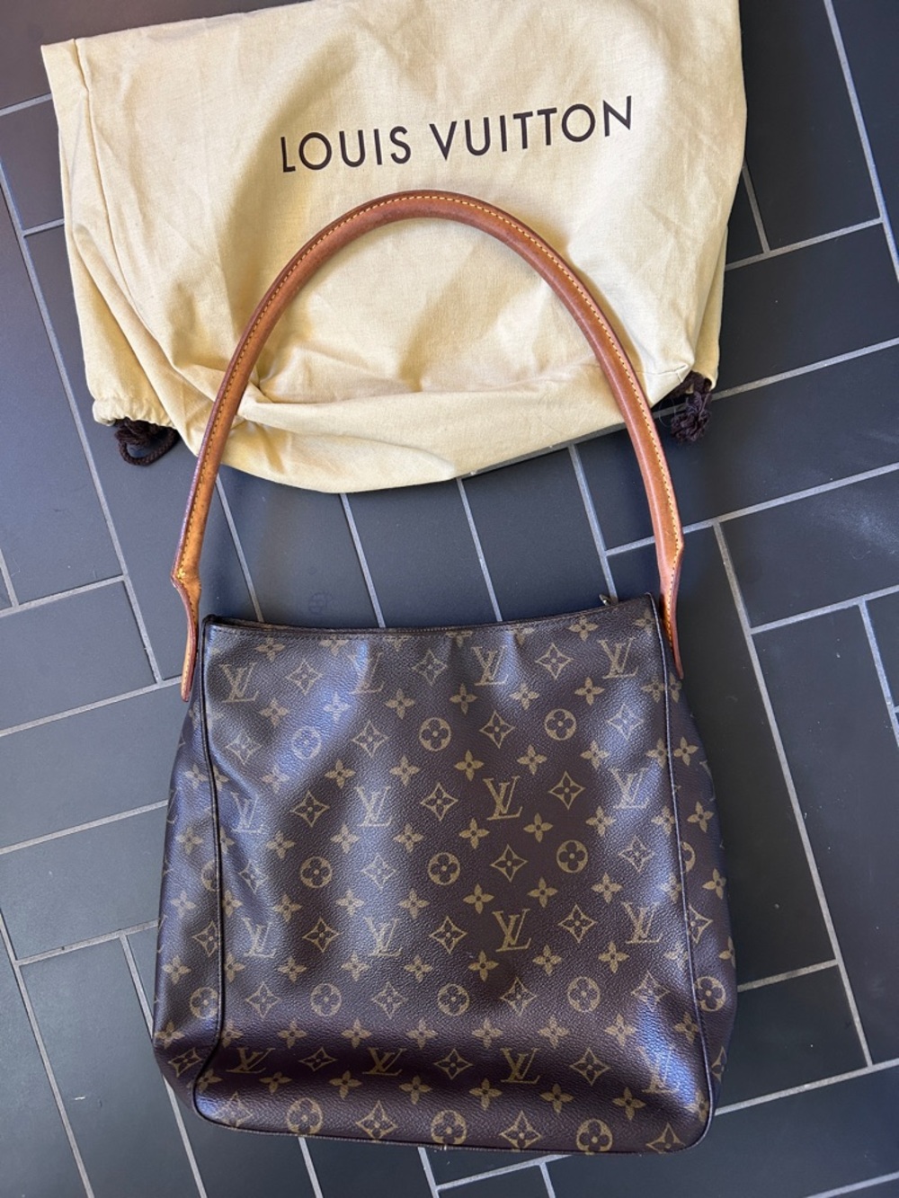 Louis Vuitton Monogram Canvas Shoulder Bag in Brown and Tan large
